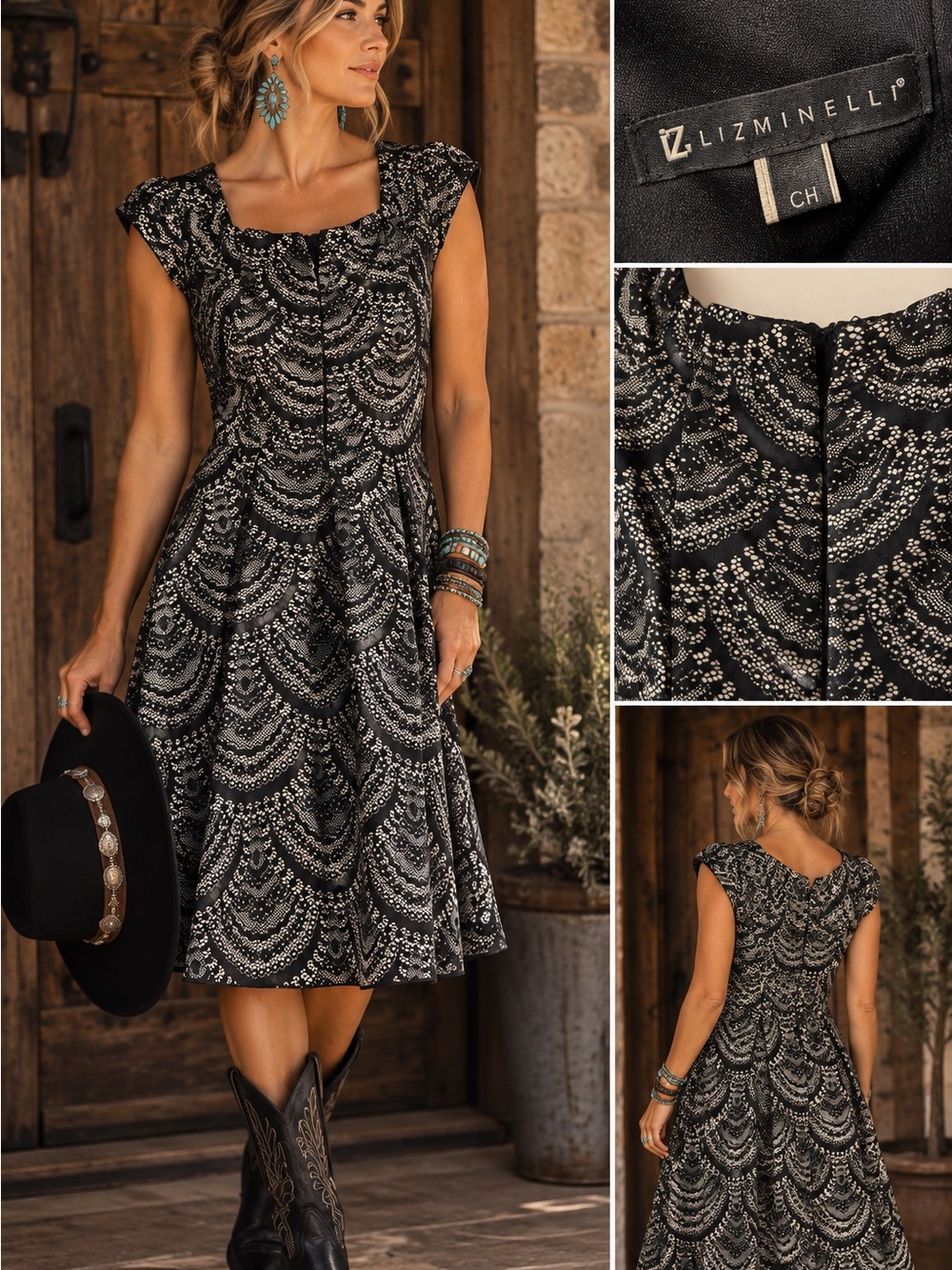 Liz Minelli Black Ivory Lace Fit & Flare Cocktail Dress Size CH / Small